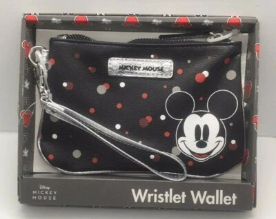 Disney Muñequera Cartera Bolso sin asas Mickey Mouse Negro/Plateado Lunares Nuevo con etiquetas Nuevo en caja Foto 1 de 4