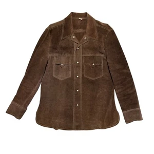 Vintage Suede Brown Leather Mid Century Hipster Jacket Men's Size 44 (M/L) - Picture 1 of 6