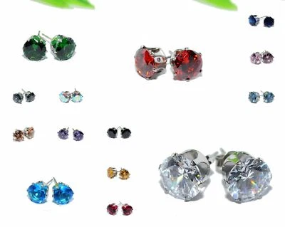 EDELSTAHL STRASS OHRRINGE Ohrschmuck Ohrstecker silber klar 8mm +++ AUSWAHL - Bild 1 von 2