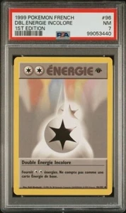TCG 1999 Pokemon FRENCH Energie 1ST Edition Card DOUBLE INCOLORE 96 Graded PSA 7 - Picture 1 of 2