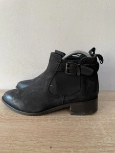 LADIES BLACK FAUX LEATHER ELASTIC /BUCKLE ANKLE BOOTS SHOE UK SIZE 5 EUR 38 K53 - Picture 1 of 8