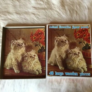 Vtg CAT PUZZLE Vtg Wooden Puzzle Vtg British Semi Longhair CAT Puzzle FLUFFY CAT - Picture 1 of 8