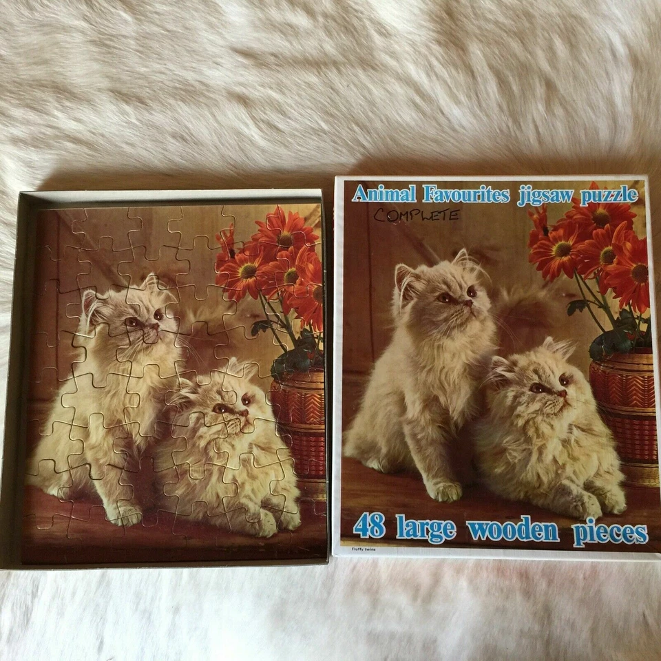 Vtg CAT PUZZLE Vtg Wooden Puzzle Vtg British Semi Longhair CAT Puzzle FLUFFY CAT - image 1 of 4