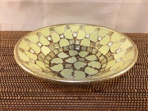 Mosaic Ceramic Tile Bowl Yellow, White & Gold Interior Gold Exterior 7 1/2” Dia - Picture 1 of 5