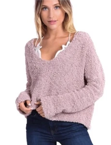 free people cropped sweater Popcorn Oversized Look Sz M Rose - Picture 1 of 9