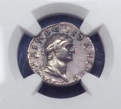 (75 AD) Roman Empire - AR Denarius of Domitian as Caesar, NGC ChVF. - Image 1 of 4