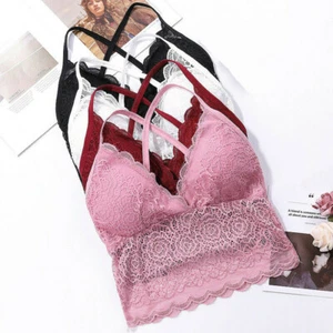 Sexy Women Lace Bralette Bra Floral V Neck Tank Tops Push Up Lingerie Underwear - Picture 1 of 15