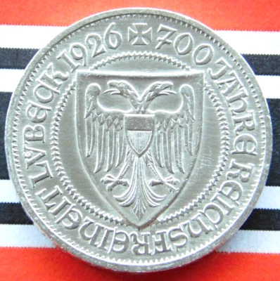 GERMAN Coin 3 MARK REICHSMARK 1926 A LUBECK 700 Year Commemorative Silver UNC - Image 1 of 4
