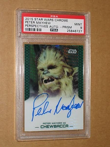 PSA 9 PETER MAYHEW CHEWBACCA STAR WARS TOPPS CHROME PRISM AUTO movie autograph 1 - Picture 1 of 2