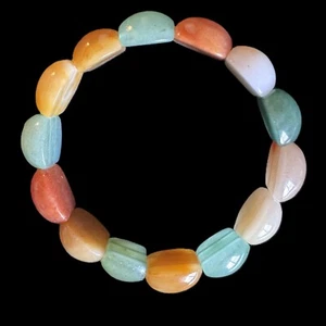 Colorful Indian Jade Quartzite Bracelet – Unique Multi-Colored Gemstone Beads - Picture 1 of 8