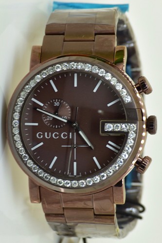 Gucci 101G 1.92ct.aprx uomo nuovo orologio quadrante marrone lunetta diamantata YA101341