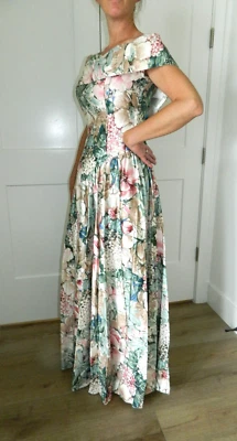 NUEVO CON ETIQUETAS DE COLECCIÓN Vestido Maxi The House of Bianchi Floral Garden Tea 10, años 80 se ajusta como 6 Foto 1 de 4
