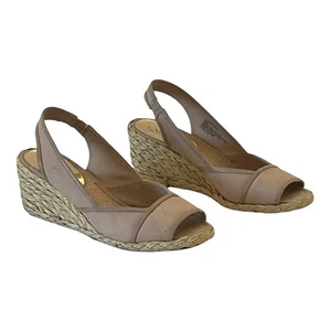 Lauren Ralph Lauren Catrin Slingback Wedge Heel Sandals Shoes Sz 8.5 Khaki Beige - Picture 1 of 11