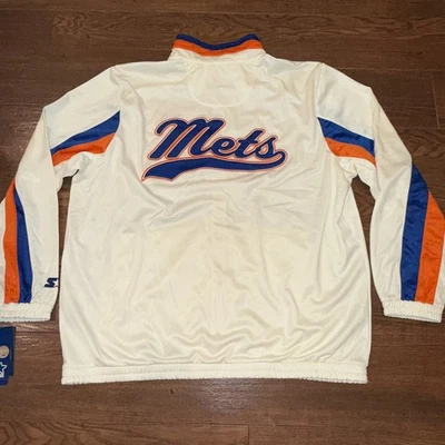 Jaqueta de pista New York Mets Starter Rebound Cooperstown Collection zíper completo creme - Imagem 1 de 4