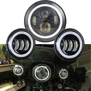 7" LED Projector Headlight DRL + Passing Lights Fit for Harley Touring Black - Picture 1 of 12