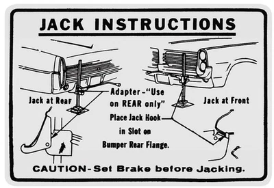 Jack Instructions Decal For 1964 Pontiac Bonneville Catalina and Grand Prix - Image 1 of 4