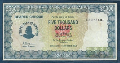 Zimbabwe 5000 Dollars, 2003, P 21b (Prefix B), VF+ - Image 1 of 2
