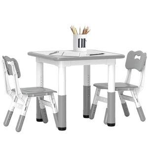 Kids Table & Chair Set Grey PP MDF 60x60x58cm Adjustable 3-Piece Toddler ForKids - Picture 1 of 14