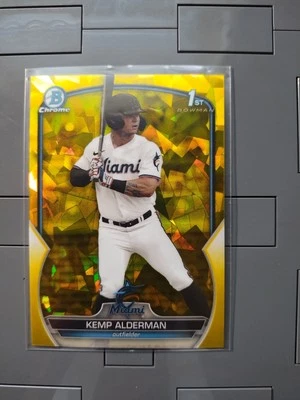 2023 Bowman Draft Chrome Sapphire Yellow Ref #75/75 1st Bowman Kemp Alderman  - Image 1 of 3