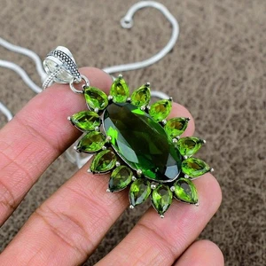 925 Sterling Silver Green Peridot Gemstone Handmade Jewelry Necklace Size-22" - Picture 1 of 8