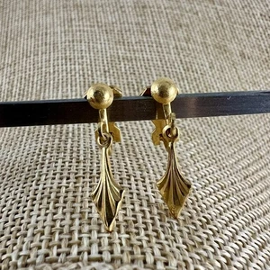 Vintage goldfarbene Ohrhänger Clip-On Ohrringe 0,75" lang - Bild 1 von 4