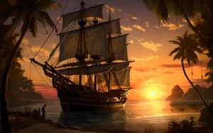 Artwork Pirates Ship Boat Oil Painting Printed On Canvas Home Decor Wall Art 065 - Picture 1 of 7