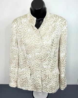 Chaqueta Blazer Enrico Baldini Mezcla Algodón Seda Estampado Animal Crema Talla 10 Foto 1 de 4