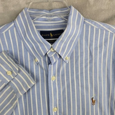 Camisa polo masculina Oxford listrada Oxford ajuste personalizado Ralph Lauren grande - Imagem 1 de 4
