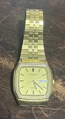 Pulsar Watch Y148 5060 Gold TONE Base Metal Bezel Stainless Steel UNTESTED - Image 1 of 4