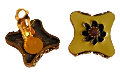 edel Ohr Clips bronze grün bernstein Strass Emaille Ohrclips ModeSchmuck NEU - Bild 1 von 2