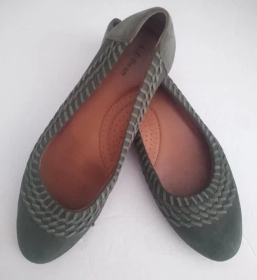 Planos de ballet LL Bean clásicos punta redonda gamuza verde para mujer 9 1/2 B Foto 1 de 4