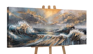 Bild handgemalte 'Shining Waves' Moderne Acrylbilder Meer auf Leinwand 115x50cm - Bild 1 von 10