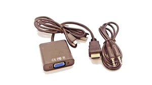 HDMI TO VGA HDMI Male to VGA Female Converter Adapter with Audio + USB Cable - Picture 1 of 5