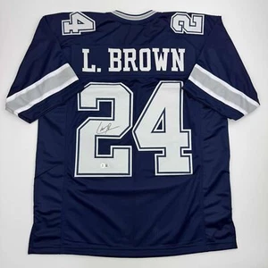 Autographed/Signed Larry Brown Dallas Blue Football Jersey Beckett BAS COA - Picture 1 of 3