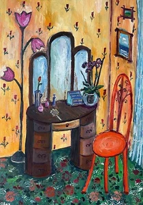 Dressing Table Original Oil Painting Orchid Women's Space Painting 14x20 inch - Picture 1 of 6