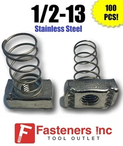 (QTY 100) 1/2-13 Stainless Steel Spring Nuts for Unistrut Channel GRADE 304 - Picture 1 of 3