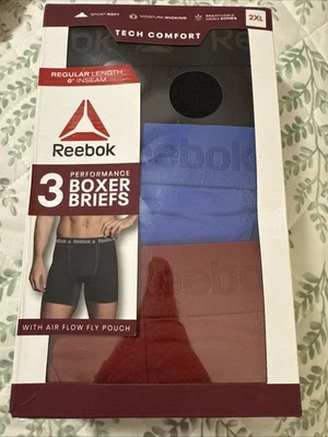 Cuecas boxer Reebok masculina tamanho 2XL preto azul vermelho 6” costura interna tecnologia conforto absorção - Imagem 1 de 2