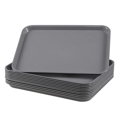Paquete de 12 bandejas de plástico para servicio de comida rápida, bandeja rectangular para cafetería Foto 1 de 4