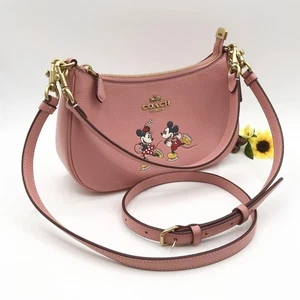 Disney x COACH Teri Shoulder Bag Mickey Minnie Ice Skating CM858 Pink - Picture 1 of 10