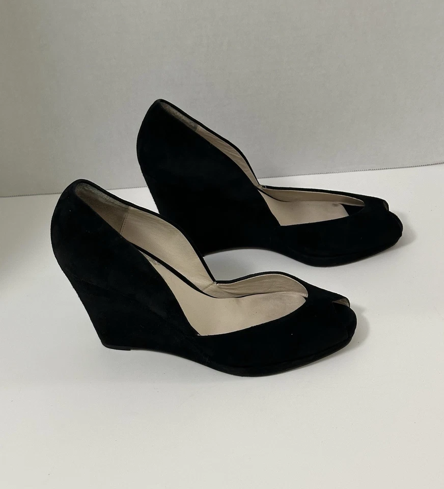 Zapatos de tacón de cuña Michael Kors para mujer de cuero de gamuza negro punta abierta EE. UU. 9,5 Foto 1 de 4