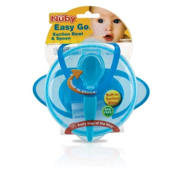 Nuby Easy Go Suction Bowl With Lid and Snap-in Spoon Colors May Vary
