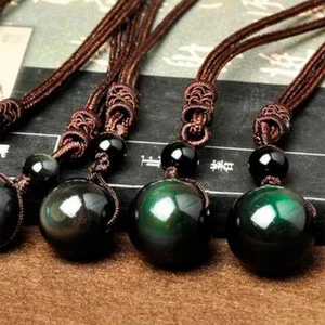 Natural Stone Black Obsidian Colorful Eye Beads Ball Pendant Transfer Lucky Love - Picture 1 of 9