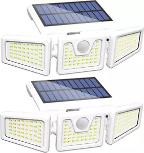 156 LED Solar Motion Lights Outdoor 2 Pack, 3 Heads Solar Security Lights with M - Picture 1 of 12