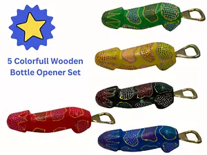 5 x Multicoloured Bottle Opener - Wooden Handcrafted - High Quality - Picture 1 of 6