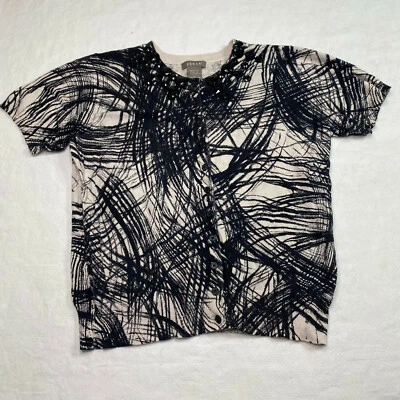 Kenar 女式毛衣 L 码黑色白色短袖纽扣珠宝开衫  — 第 1/4 张图片