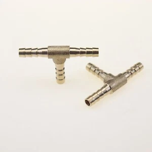 2Pcs Brass Hose Barb Fitting Pipe Tubing Splicer Fuel Water Gas Tee3 Way 1/4"6mm - Picture 1 of 8