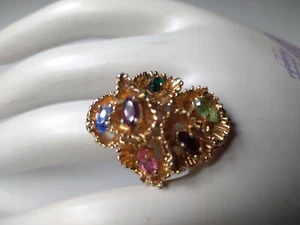 Antique Stunning 18k GF Old Mine Cut Multi Gem Stone Ruffled Ring Size 6 - Picture 1 of 11