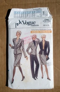 Vogue Sewing Pattern 7340 Sz 12 14 16 Jacket Skirt Pants vtg 1988 FF Uncut - Picture 1 of 3