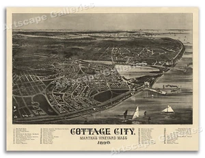 Birds Eye View 1890 Marthas Vineyard Massachusetts Vintage Style City Map  18x24 - Picture 1 of 3