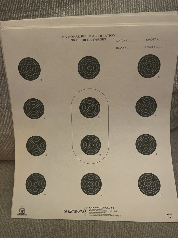 (20) Rifle Speedwell Paper Target 50' NRA Competición Oficial A-36 1982 Foto 1 de 4